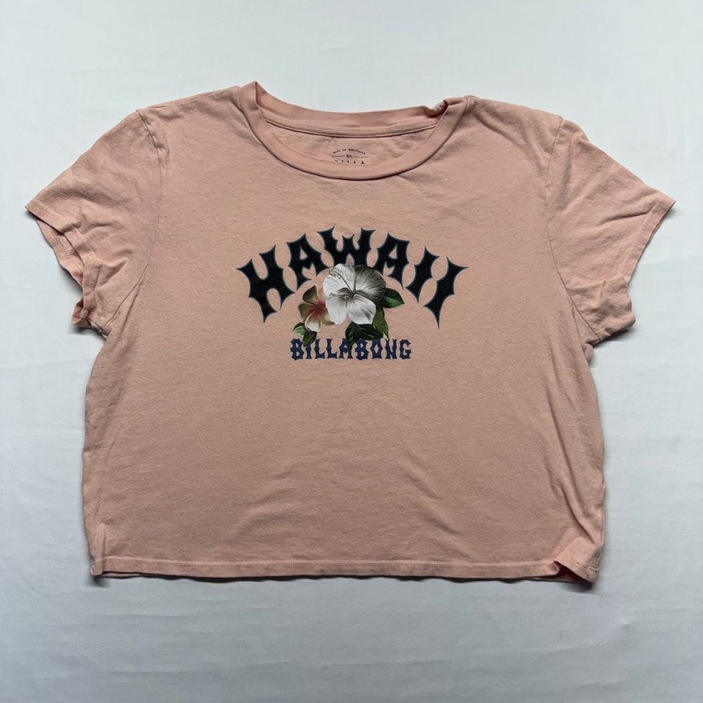 Billabong Hawaii Crop Tee XL Pink Graphic Floral Surf Beach Boho Top